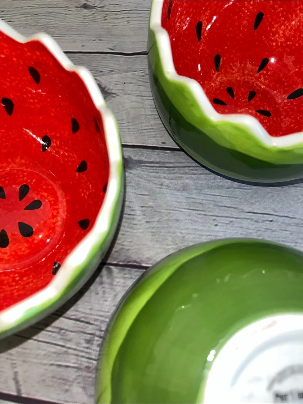 Pier 1 Watermelon Ceramic Serving Bowls - Red & Green